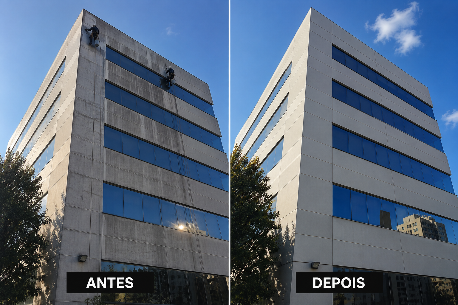 Fachada de edifício — antes e depois da limpeza
